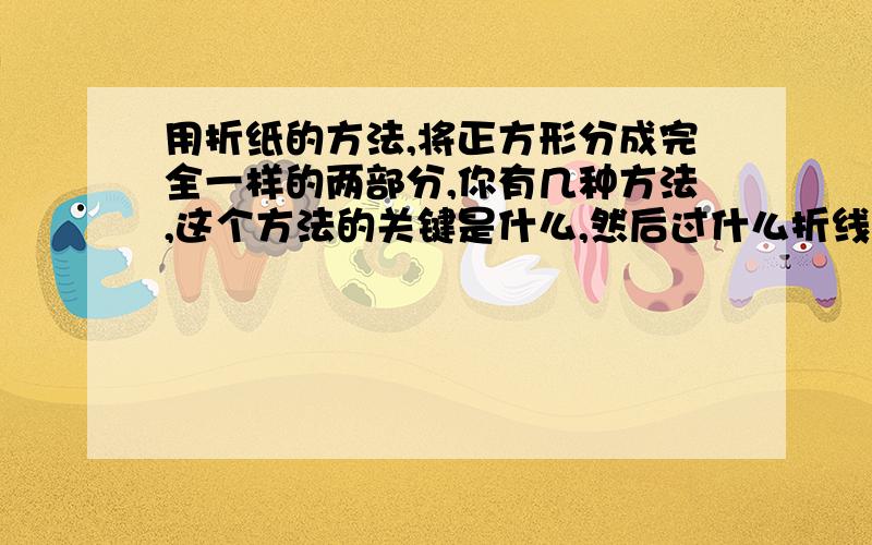 用折纸的方法,将正方形分成完全一样的两部分,你有几种方法,这个方法的关键是什么,然后过什么折线,分