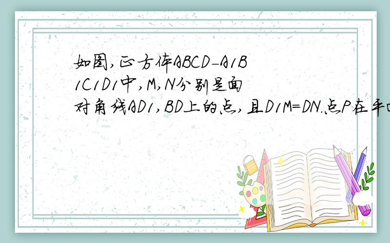 如图,正方体ABCD-A1B1C1D1中,M,N分别是面对角线AD1,BD上的点,且D1M=DN.点P在平面ABCD上.