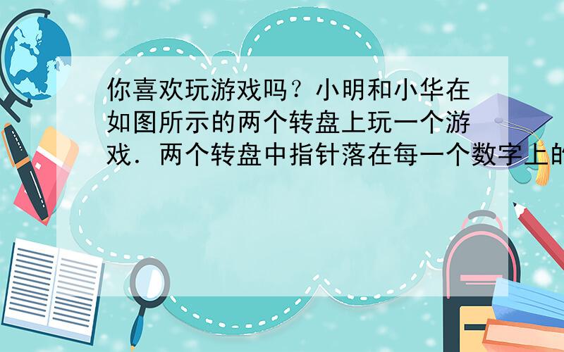 你喜欢玩游戏吗？小明和小华在如图所示的两个转盘上玩一个游戏．两个转盘中指针落在每一个数字上的机会都均等，现同时自由转动甲