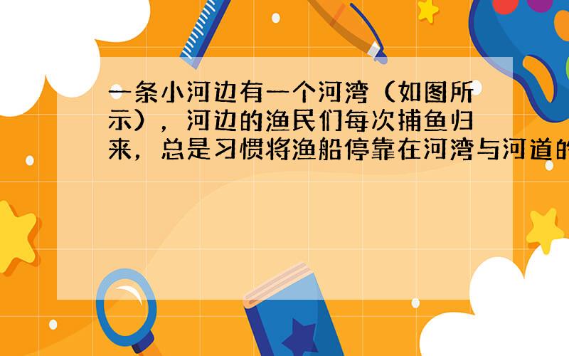 一条小河边有一个河湾（如图所示），河边的渔民们每次捕鱼归来，总是习惯将渔船停靠在河湾与河道的交界处，并用缆绳固定，结果渔