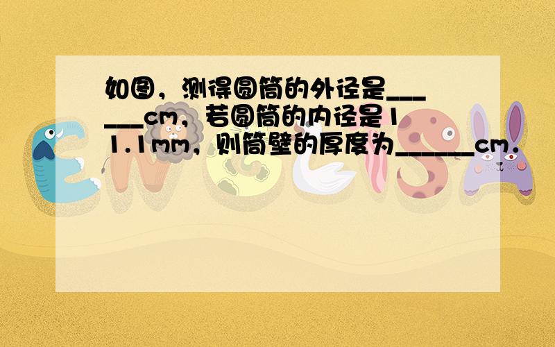 如图，测得圆筒的外径是______cm，若圆筒的内径是11.1mm，则筒壁的厚度为______cm．