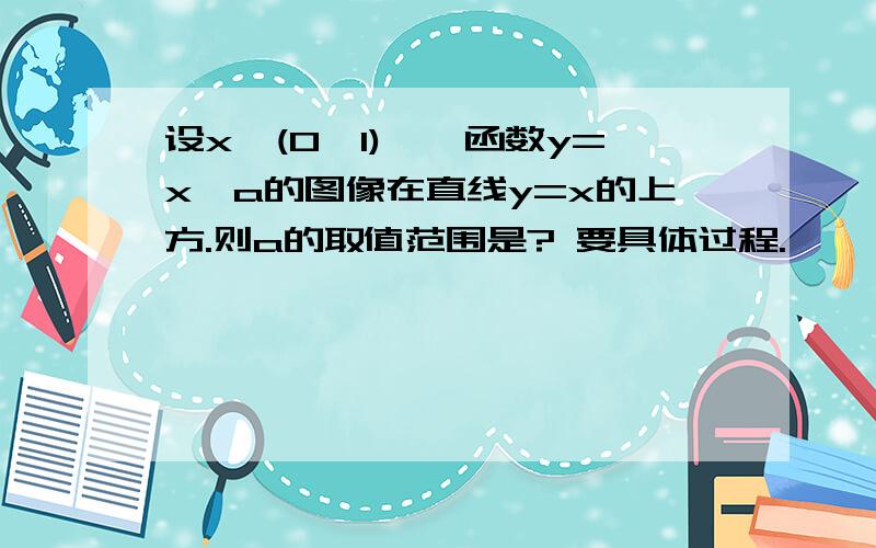 设x∈(0,1),幂函数y=x^a的图像在直线y=x的上方.则a的取值范围是? 要具体过程.