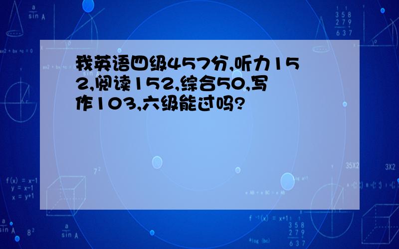 我英语四级457分,听力152,阅读152,综合50,写作103,六级能过吗?