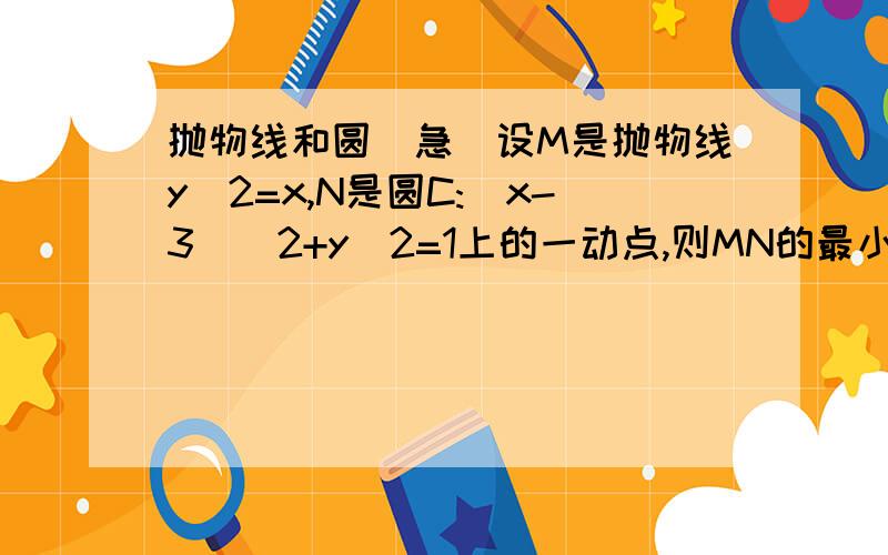 抛物线和圆（急）设M是抛物线y^2=x,N是圆C:(x-3)^2+y^2=1上的一动点,则MN的最小值为是多少