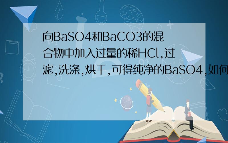 向BaSO4和BaCO3的混合物中加入过量的稀HCl,过滤,洗涤,烘干,可得纯净的BaSO4,如何判断洗涤已干净