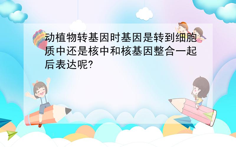 动植物转基因时基因是转到细胞质中还是核中和核基因整合一起后表达呢?