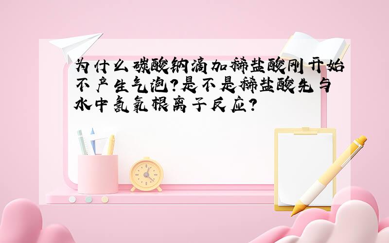 为什么碳酸钠滴加稀盐酸刚开始不产生气泡?是不是稀盐酸先与水中氢氧根离子反应?