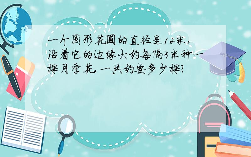 一个圆形花圃的直径是12米,沿着它的边缘大约每隔3米种一棵月季花,一共约要多少棵?