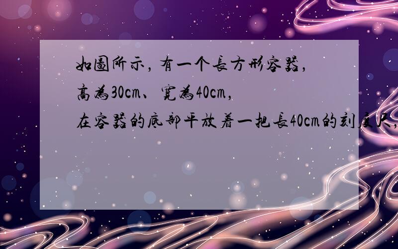 如图所示，有一个长方形容器，高为30cm、宽为40cm，在容器的底部平放着一把长40cm的刻度尺，眼睛在OA延长线上的E