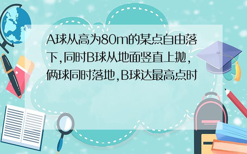 A球从高为80m的某点自由落下,同时B球从地面竖直上抛,俩球同时落地,B球达最高点时