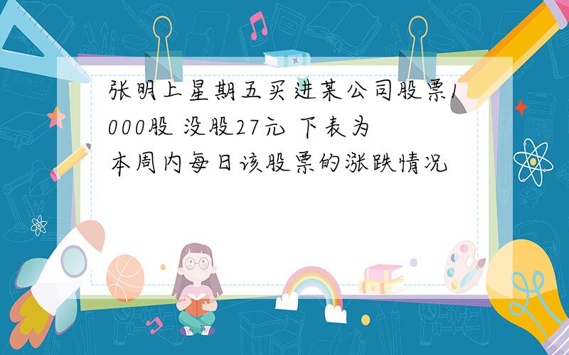 张明上星期五买进某公司股票1000股 没股27元 下表为本周内每日该股票的涨跌情况