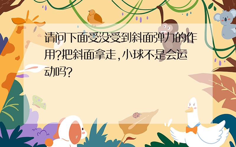 请问下面受没受到斜面弹力的作用?把斜面拿走,小球不是会运动吗?