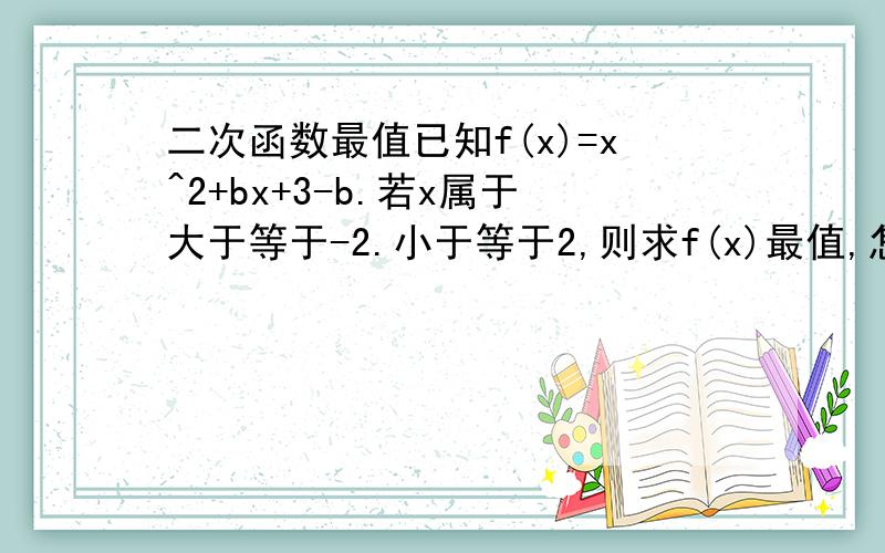 二次函数最值已知f(x)=x^2+bx+3-b.若x属于大于等于-2.小于等于2,则求f(x)最值,怎么做呀,谢谢了