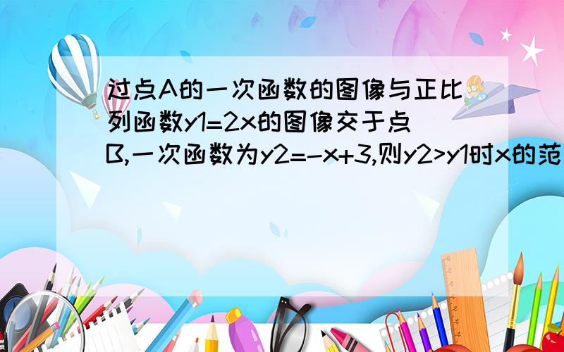 过点A的一次函数的图像与正比列函数y1=2x的图像交于点B,一次函数为y2=-x+3,则y2>y1时x的范围是