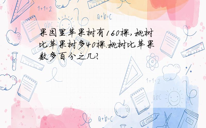 果园里苹果树有160棵,桃树比苹果树多40棵.桃树比苹果数多百分之几?