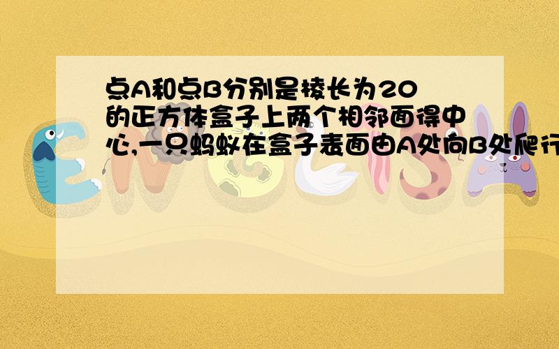 点A和点B分别是棱长为20㎝的正方体盒子上两个相邻面得中心,一只蚂蚁在盒子表面由A处向B处爬行所走的最短