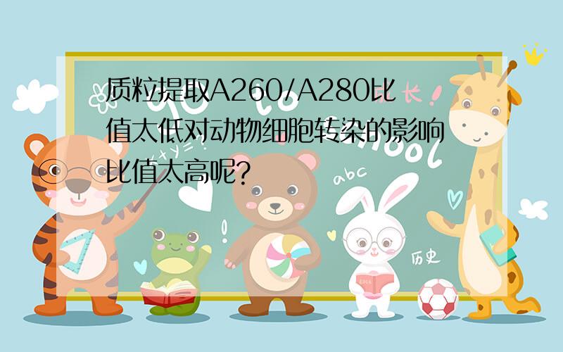 质粒提取A260/A280比值太低对动物细胞转染的影响 比值太高呢?