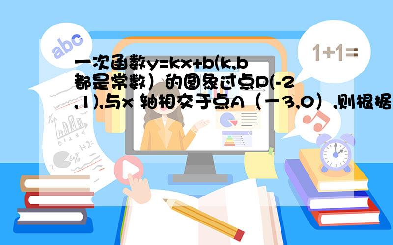 一次函数y=kx+b(k,b都是常数）的图象过点P(-2,1),与x 轴相交于点A（－3,0）,则根据图象可得关于x的不