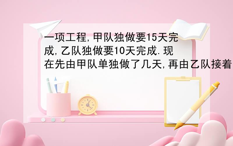 一项工程,甲队独做要15天完成,乙队独做要10天完成.现在先由甲队单独做了几天,再由乙队接着单独做,用了11天,两队各做