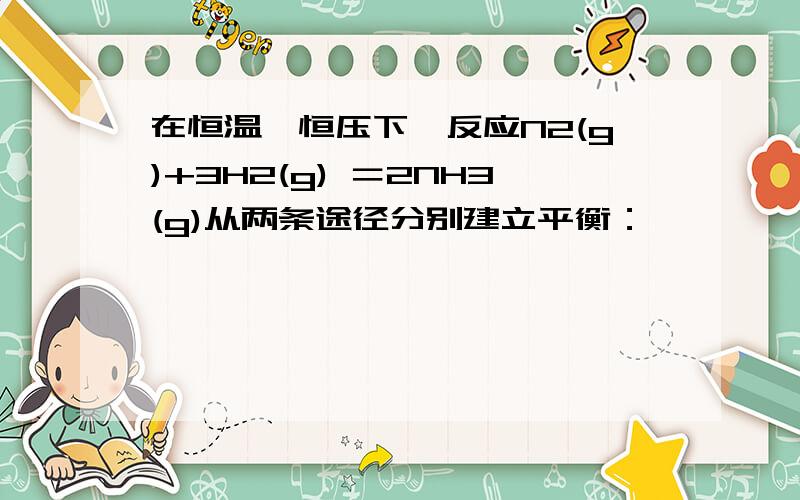 在恒温、恒压下,反应N2(g)+3H2(g) ＝2NH3(g)从两条途径分别建立平衡：