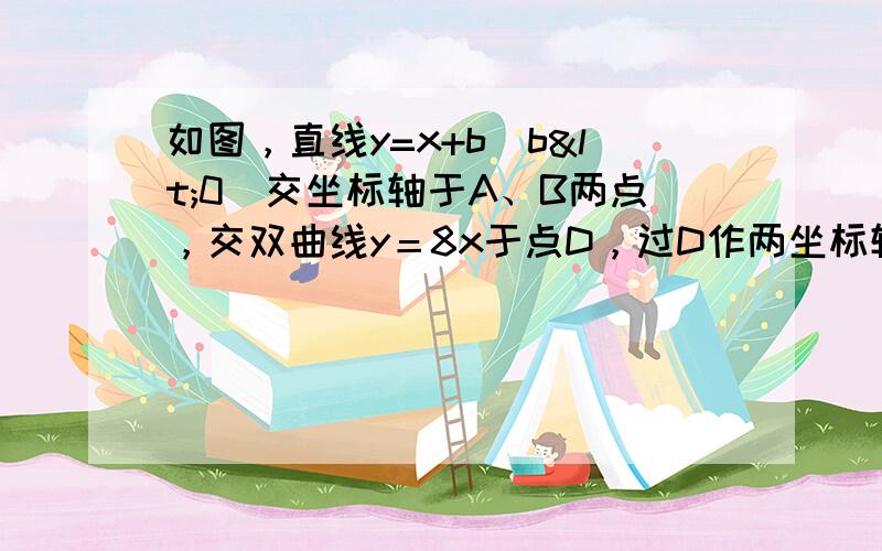 如图，直线y=x+b（b<0）交坐标轴于A、B两点，交双曲线y＝8x于点D，过D作两坐标轴的垂线DC、DE，连接O