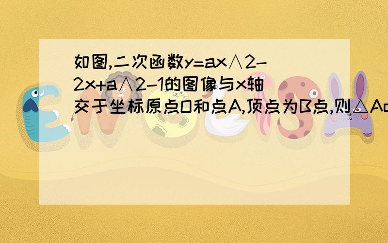 如图,二次函数y=ax∧2-2x+a∧2-1的图像与x轴交于坐标原点O和点A,顶点为B点,则△Aob面积为多少?△AOB