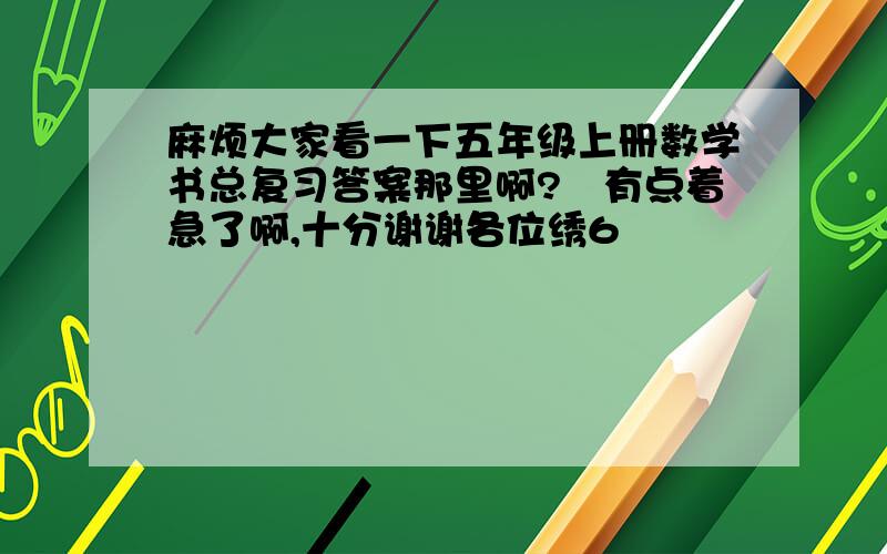 麻烦大家看一下五年级上册数学书总复习答案那里啊?　有点着急了啊,十分谢谢各位绣6