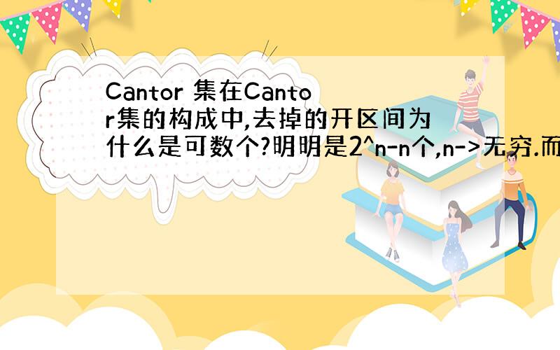 Cantor 集在Cantor集的构成中,去掉的开区间为什么是可数个?明明是2^n-n个,n->无穷.而Cantor集的