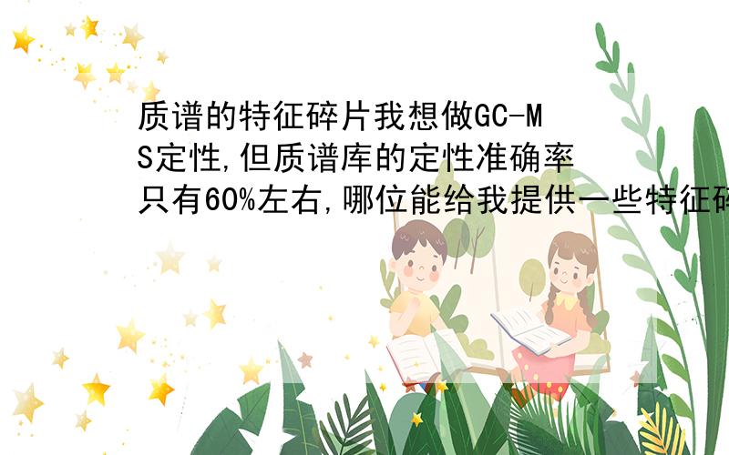 质谱的特征碎片我想做GC-MS定性,但质谱库的定性准确率只有60%左右,哪位能给我提供一些特征碎片,以便我结合样品信息初