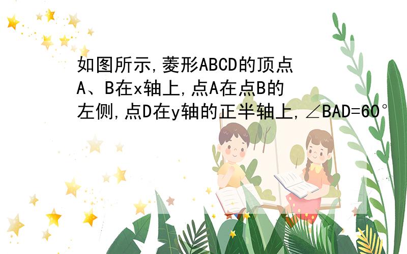 如图所示,菱形ABCD的顶点A、B在x轴上,点A在点B的左侧,点D在y轴的正半轴上,∠BAD=60°