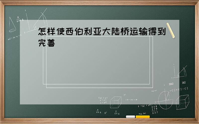 怎样使西伯利亚大陆桥运输得到完善