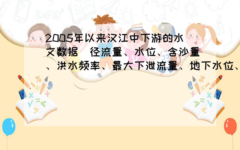 2005年以来汉江中下游的水文数据（径流量、水位、含沙量、洪水频率、最大下泄流量、地下水位、水质）