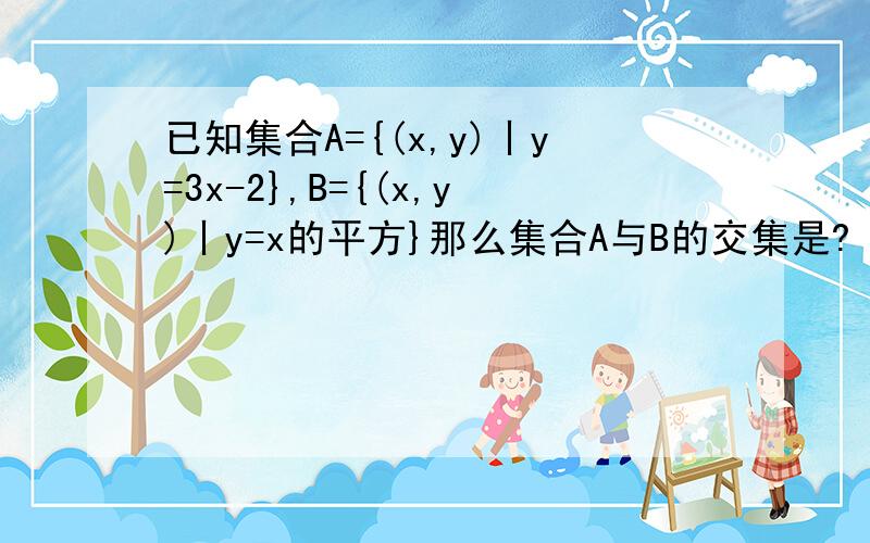 已知集合A={(x,y)丨y=3x-2},B={(x,y)丨y=x的平方}那么集合A与B的交集是?