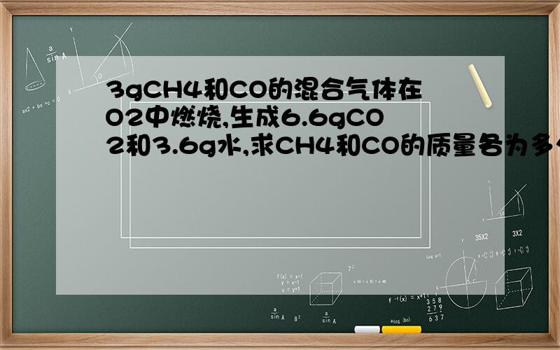 3gCH4和CO的混合气体在O2中燃烧,生成6.6gCO2和3.6g水,求CH4和CO的质量各为多少g