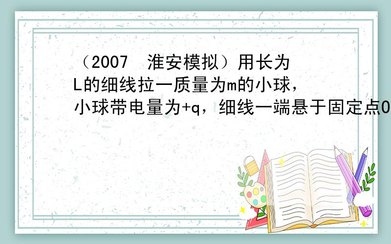 （2007•淮安模拟）用长为L的细线拉一质量为m的小球，小球带电量为+q，细线一端悬于固定点O，整个装置放在水平向右一足