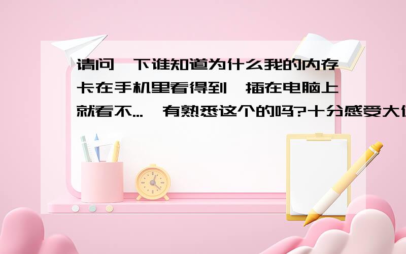 请问一下谁知道为什么我的内存卡在手机里看得到,插在电脑上就看不...　有熟悉这个的吗?十分感受大伙映2