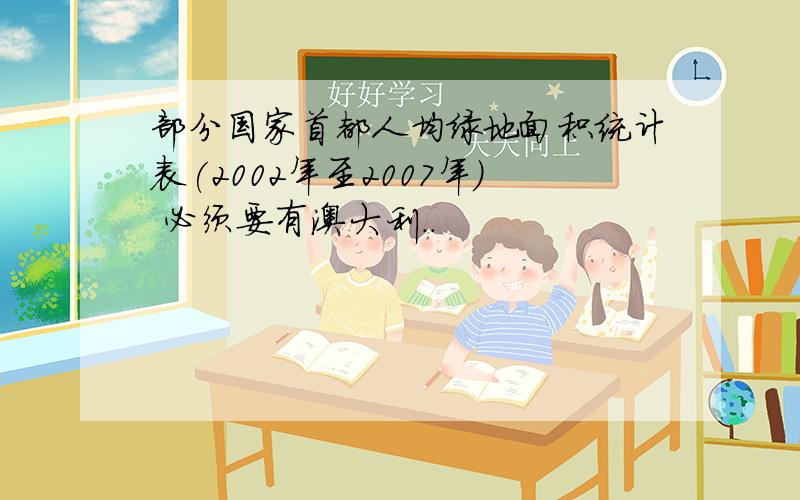 部分国家首都人均绿地面积统计表(2002年至2007年) 必须要有澳大利..