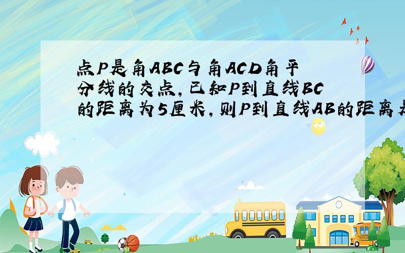 点P是角ABC与角ACD角平分线的交点,已知P到直线BC的距离为5厘米,则P到直线AB的距离是（ ）.