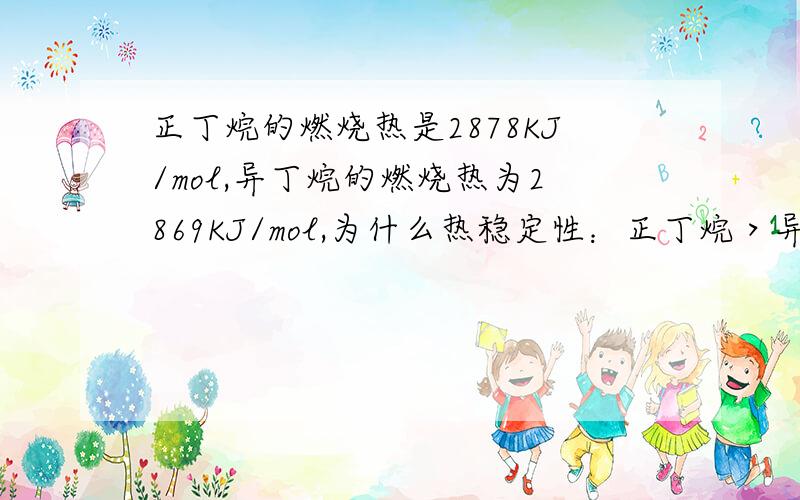 正丁烷的燃烧热是2878KJ/mol,异丁烷的燃烧热为2869KJ/mol,为什么热稳定性：正丁烷＞异丁烷不对?