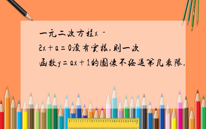 一元二次方程x²-2x+a=0没有实根,则一次函数y=ax+1的图像不经过第几象限.