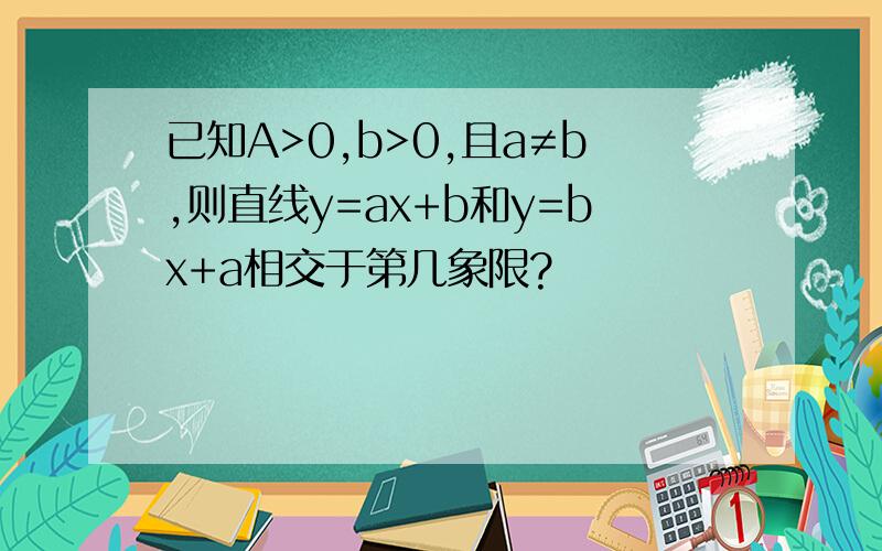 已知A>0,b>0,且a≠b,则直线y=ax+b和y=bx+a相交于第几象限?