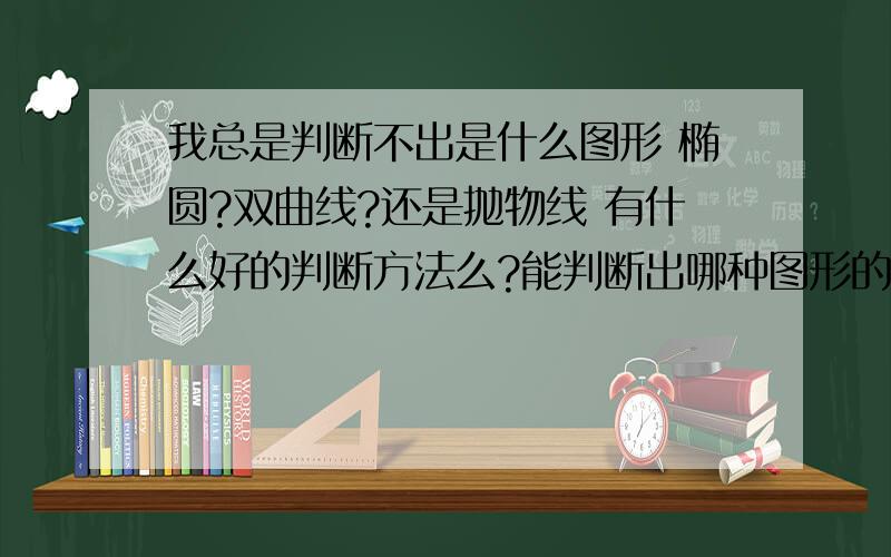 我总是判断不出是什么图形 椭圆?双曲线?还是抛物线 有什么好的判断方法么?能判断出哪种图形的