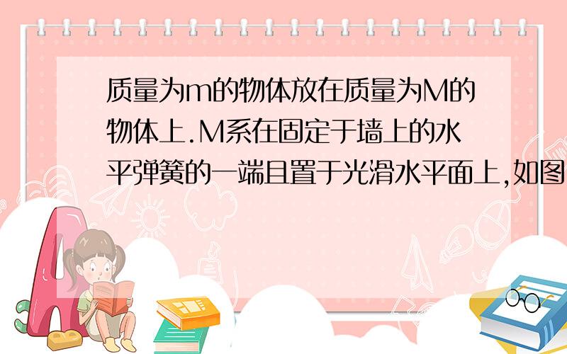 质量为m的物体放在质量为M的物体上.M系在固定于墙上的水平弹簧的一端且置于光滑水平面上,如图13所示.若弹簧的劲度系数为