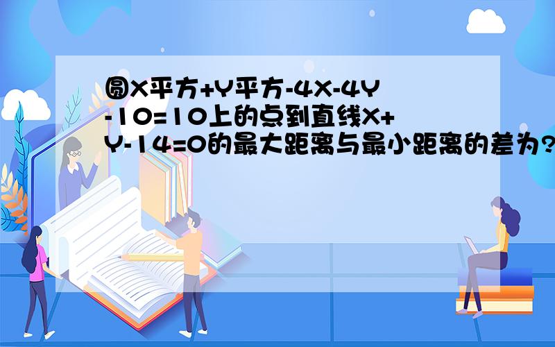 圆X平方+Y平方-4X-4Y-10=10上的点到直线X+Y-14=0的最大距离与最小距离的差为?