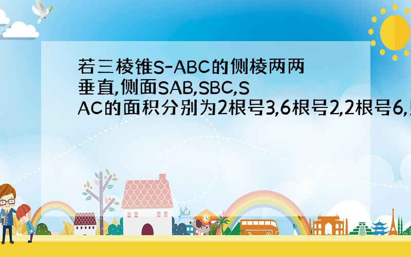 若三棱锥S-ABC的侧棱两两垂直,侧面SAB,SBC,SAC的面积分别为2根号3,6根号2,2根号6,则底面积为