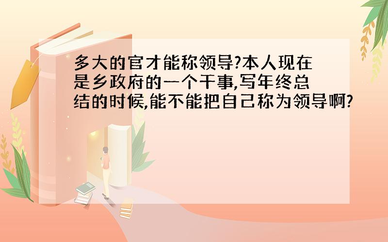 多大的官才能称领导?本人现在是乡政府的一个干事,写年终总结的时候,能不能把自己称为领导啊?