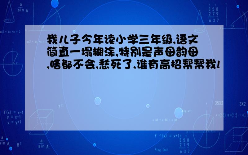 我儿子今年读小学三年级,语文简直一塌糊涂,特别是声母韵母,啥都不会,愁死了,谁有高招帮帮我!