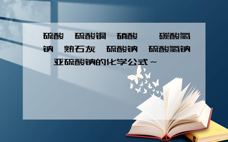 硫酸、硫酸铜、硝酸铵、碳酸氢钠、熟石灰、硫酸钠、硫酸氢钠、亚硫酸钠的化学公式～