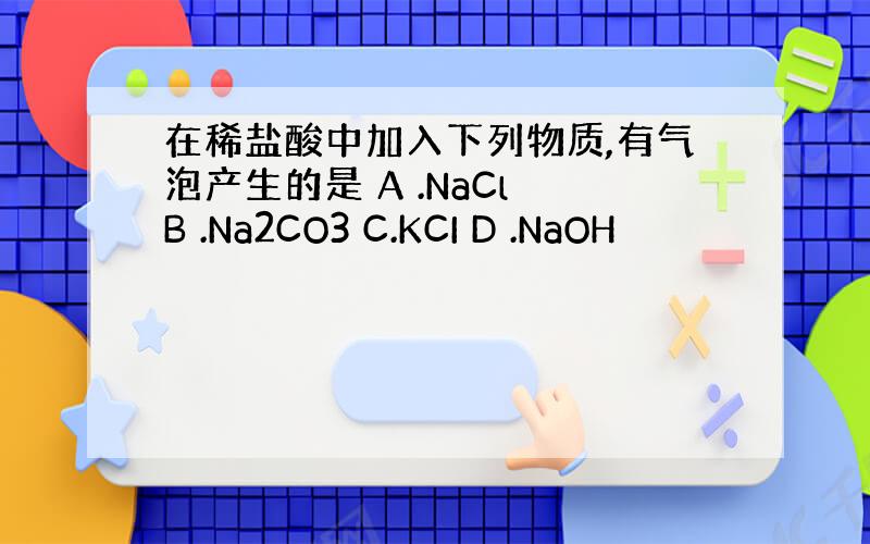 在稀盐酸中加入下列物质,有气泡产生的是 A .NaCl B .Na2CO3 C.KCI D .NaOH