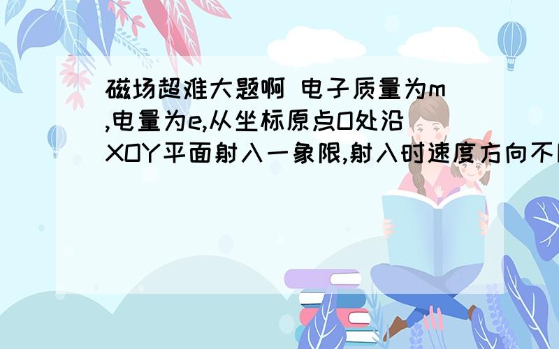 磁场超难大题啊 电子质量为m,电量为e,从坐标原点O处沿XOY平面射入一象限,射入时速度方向不同,速度均为V0,如图,现